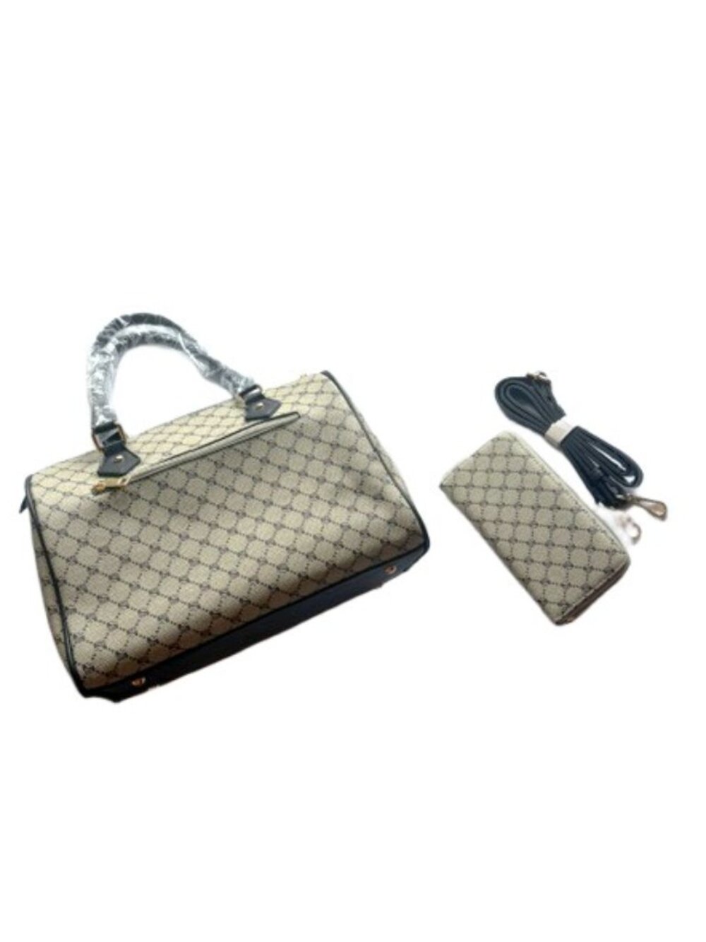 NWT Malibu Skye 2-Piece Signature Satchel Wallet Set Khaki Black Crossbody